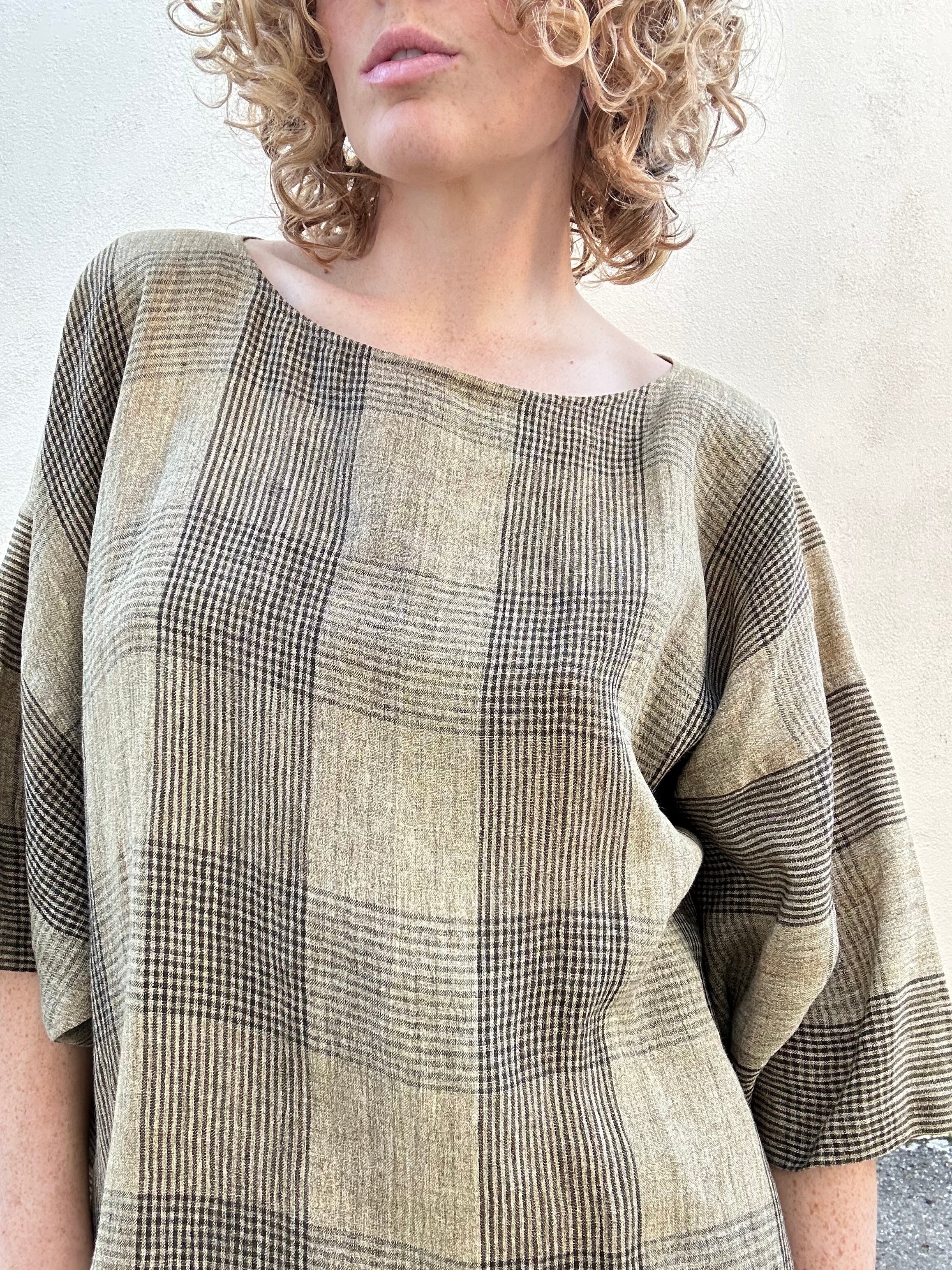 Vintage 1980s Issey Miyake Brown Plaid Linen 2 Piece Set – The