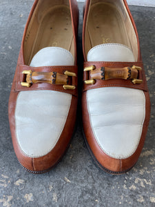 Gucci Brown Two-Tone Bamboo Clasp Loafers