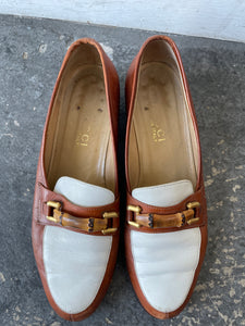 Gucci Brown Two-Tone Bamboo Clasp Loafers