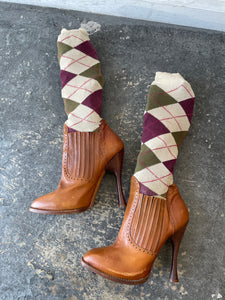 Alexander McQueen Leather Long Argyle Sock Boots