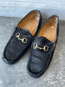 Vintage Gucci Black Pony Hair Loafers