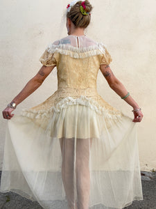 Antique Victorian Cream Lace and Tulle Wedding Dress