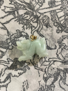 Vintage 14K Gold and Carved Celadon Green Jade Dragon Charm or Pendant