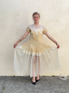 Antique Victorian Cream Lace and Tulle Wedding Dress