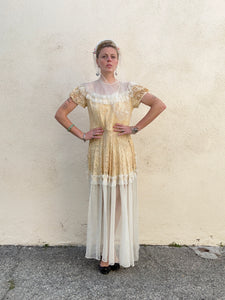 Antique Victorian Cream Lace and Tulle Wedding Dress