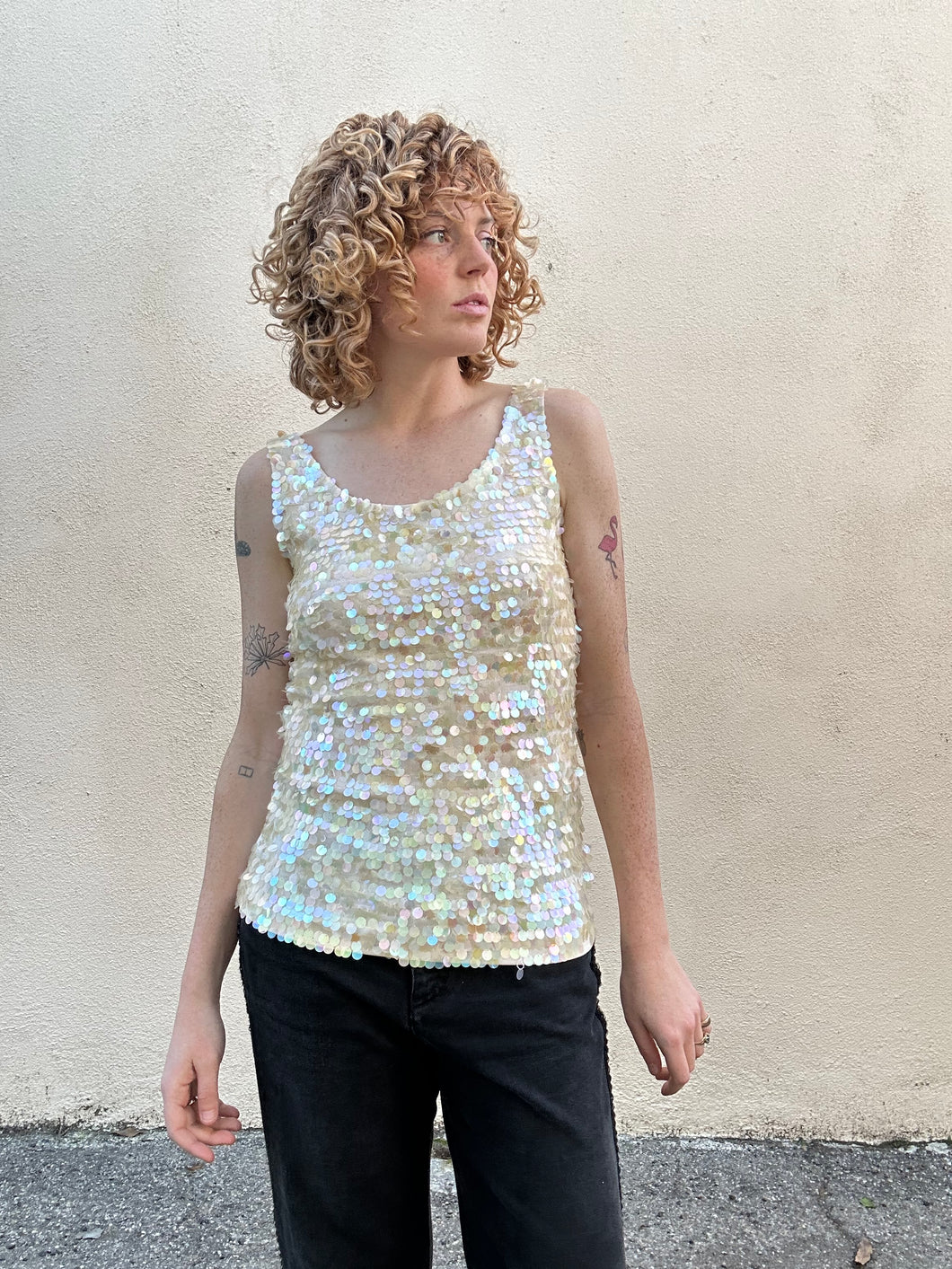 Ports Cream Sequin Tank