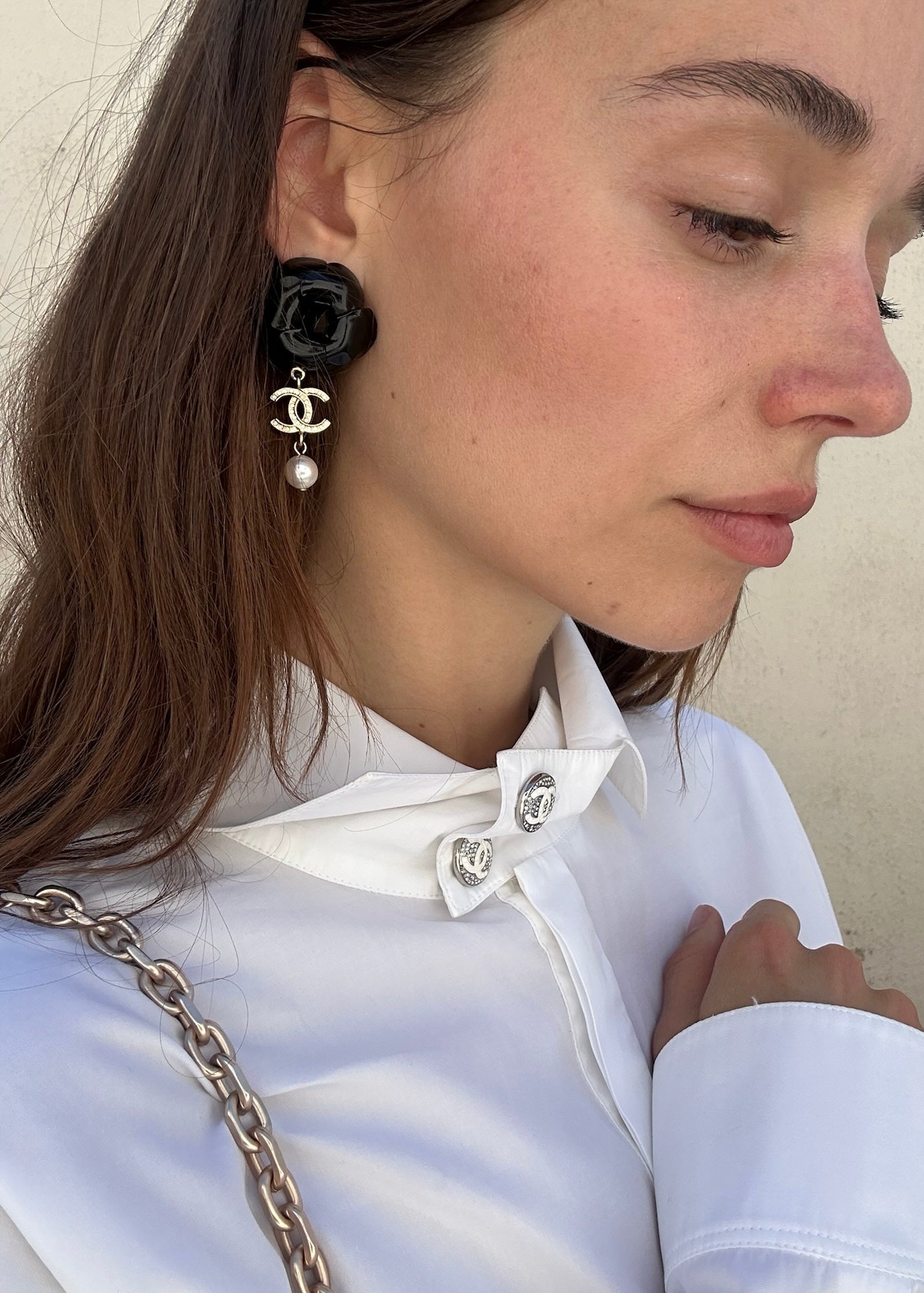 CHANEL Black Camellia Earrings - The Curatorial Dept.