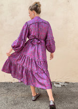 Apiece Apart Purple and Pink Floral Silk Dress with Sash