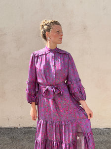 Apiece Apart Purple and Pink Floral Silk Dress with Sash