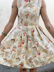 Vintage Cowboy Print Sleeveless Dress