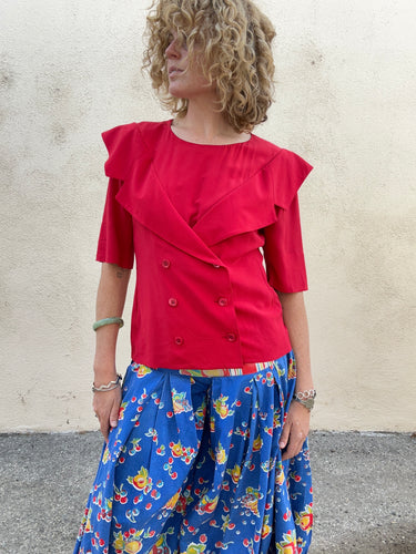 Vintage Karl Lagerfeld 1980s Red Silk Top