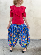 Vintage Blue Fruit Print Balloon Pants