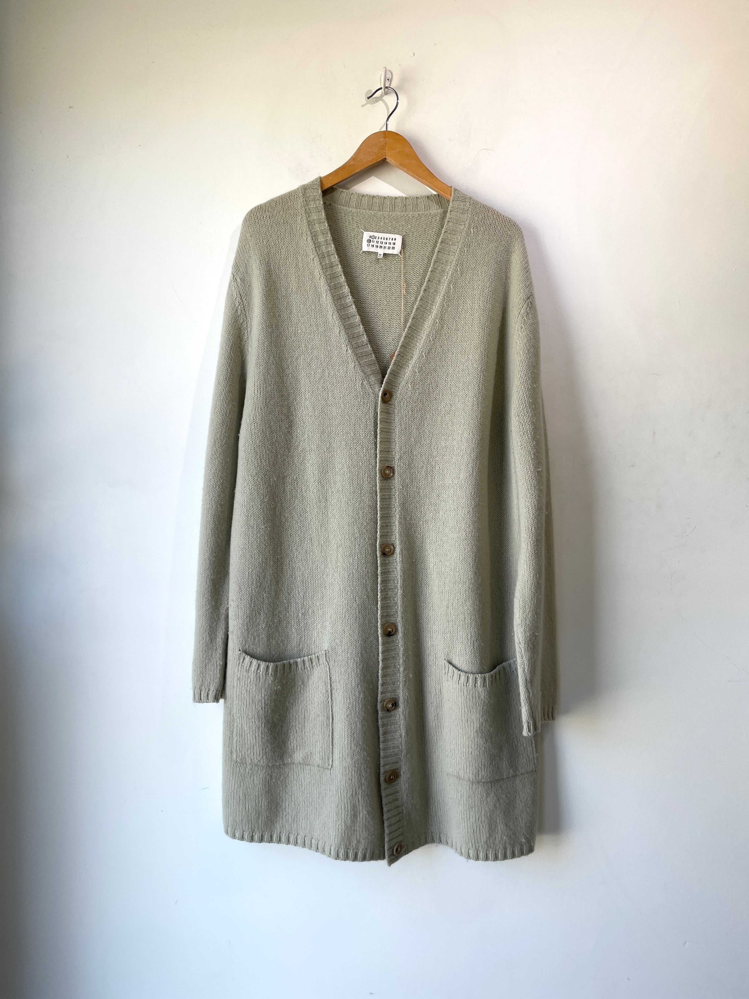 Maison Martin Margiela Light Green-Grey Knit Wool Cardigan – The