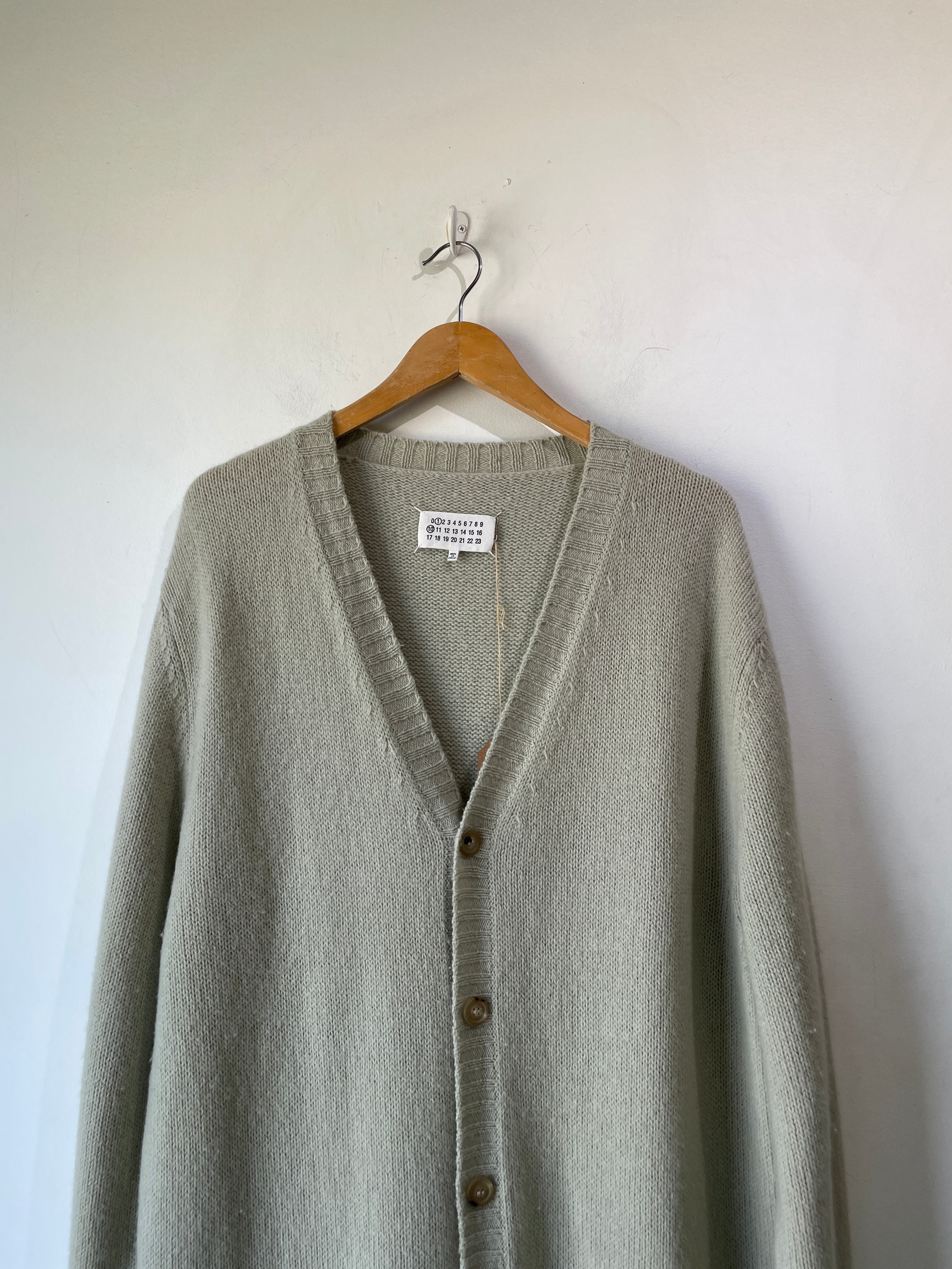 Maison Martin Margiela Light Green-Grey Knit Wool Cardigan – The