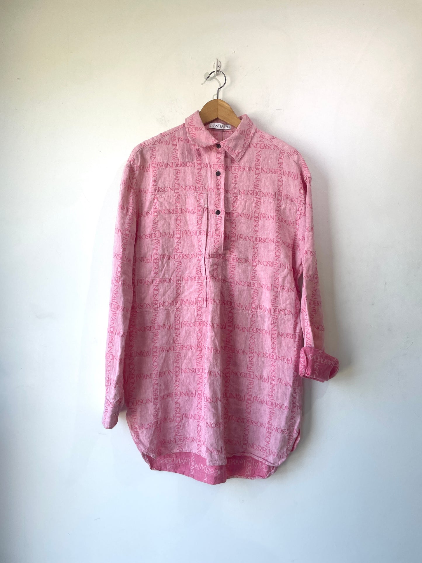 JW Anderson Pink Logo Linen Shirt Dress JW Anderson Pink Logo Linen Shirt Dress