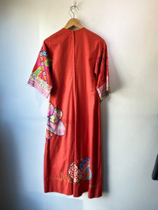 Vintage Handmade Orange Ostrich Maxi Dress