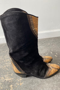 Vintage Andrew Geller Black Suede Snakeskin Boots Sz 8