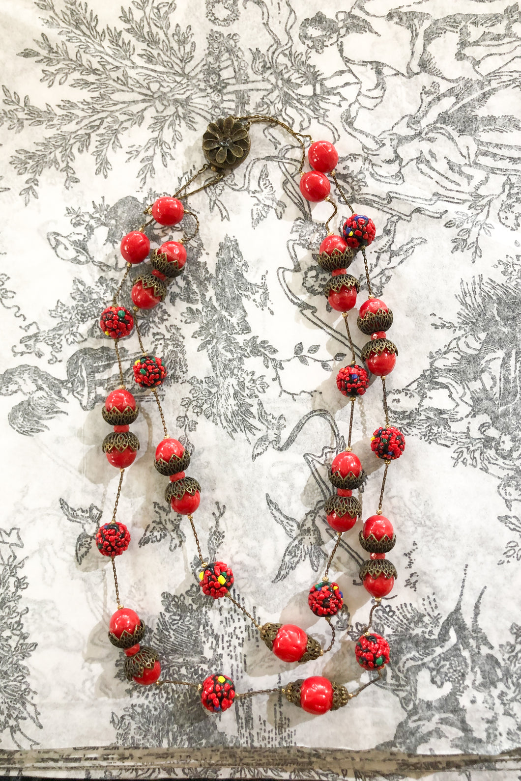 Vintage Alice Caviness Red Double Chain Confetti Necklace