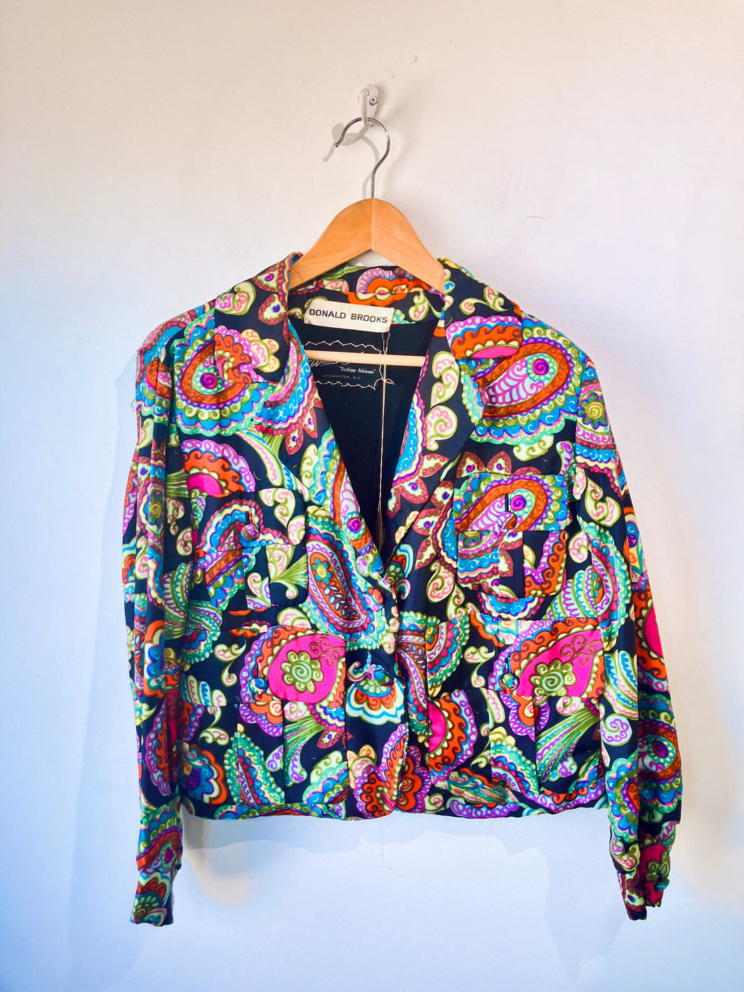 Vintage Donald Brooks Rainbow Paisley Cropped Silk Blazer