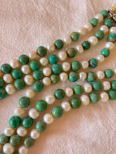 Vintage Turquoise and Pearl Three Strand Necklace with Carved Shell Clasp