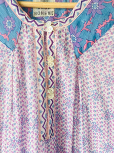 Blue Boheme Pink, Purple and Blue Block Printed Dress