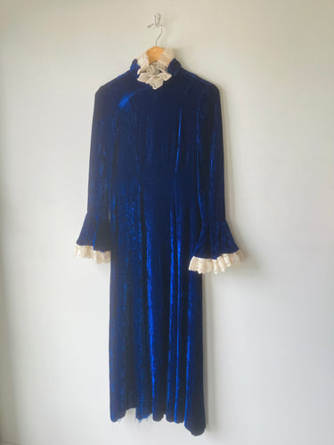 Vintage Blue Velvet Victorian Dress