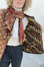 Vintage Koos van den Akker Brown Plaid Floral Reversible Quilt Jacket with Matching Scarf and Bag