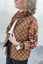 Vintage Koos van den Akker Brown Plaid Floral Reversible Quilt Jacket with Matching Scarf and Bag