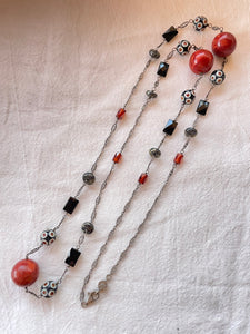 Liza Shtromberg Silver, Onyx and Cinnabar Necklace