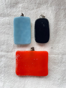 Lot of Three Vintage Glass Pendants with Silver Clasps