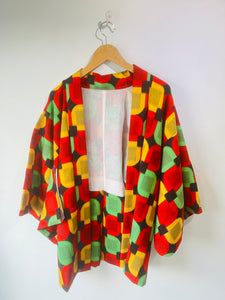 Vintage Red, Green, Black and Yellow Kimono