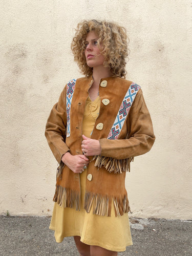 Vintage Suede Fringe Jacket with Beadwork