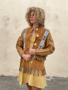 Vintage Suede Fringe Jacket with Beadwork