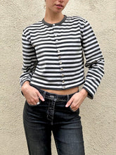 striped snap button long sleeve top 
