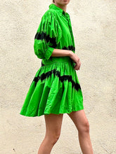 S/W/F Puff Sleeve Green and Black Tie Dye Dress