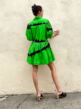 S/W/F Puff Sleeve Green and Black Tie Dye Dress