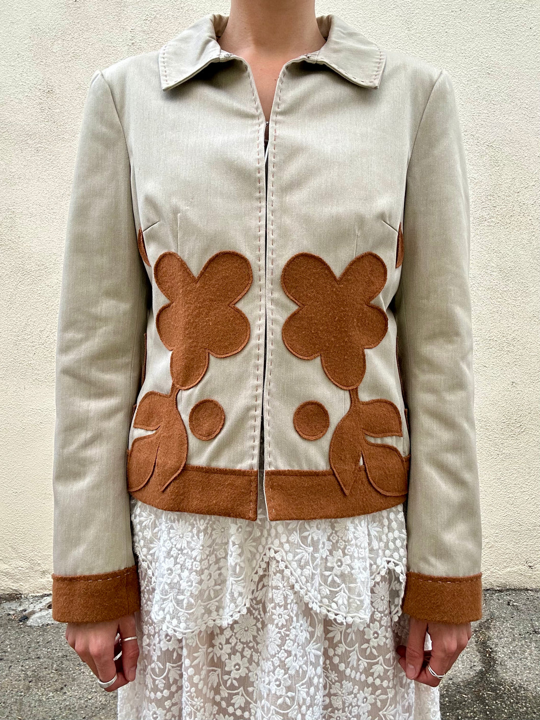 Philosophy Tan + Brown Felt Leaves Floral Jacket