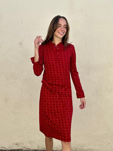 Vintage Celine Red Printed Wool Skirt Set