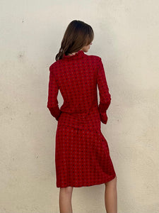 Vintage Celine Red Printed Wool Skirt Set