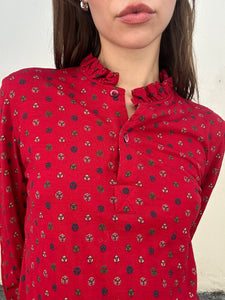 Vintage Celine Red Printed Wool Skirt Set