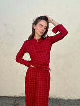 Vintage Celine Red Printed Wool Skirt Set