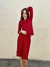 Vintage Celine Red Printed Wool Skirt Set