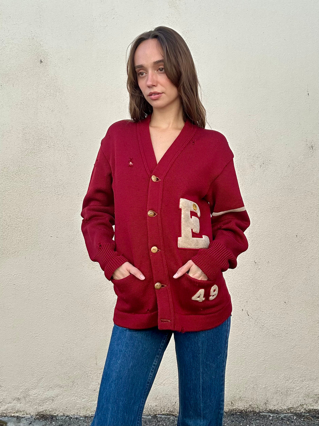 Vintage Woolen Wear 1949 Cherry Red Letterman Sweater