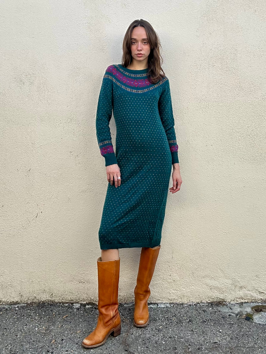 Esprit Plain Jane Green Fair Isle Sweater Dress