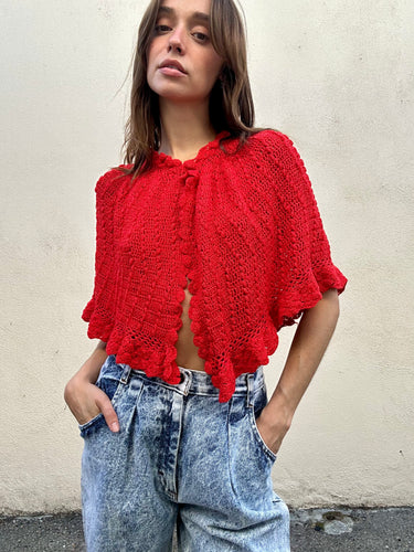 Vintage Red Crochet Capelet