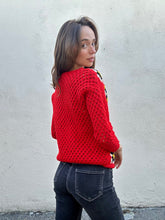 Ricardo Italy Red Granny Square Crochet Pullover Sweater