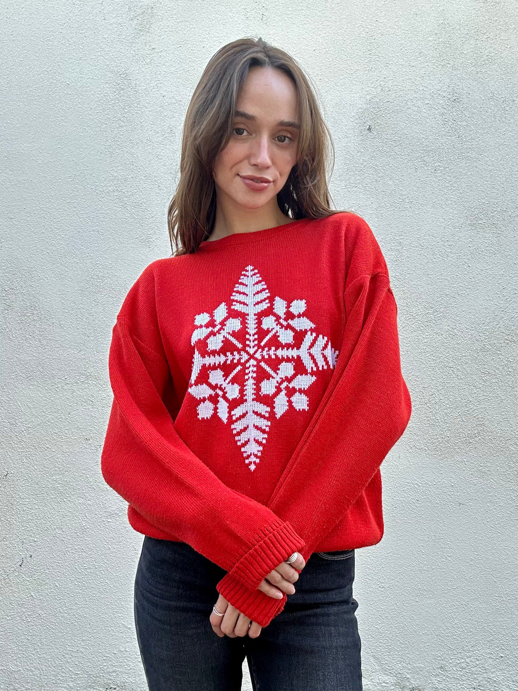 Vintage Meister Red Acrylic Snowflake Sweater