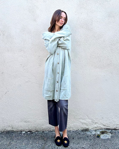 Maison Margiela Light Green-Grey Knit Wool Cardigan