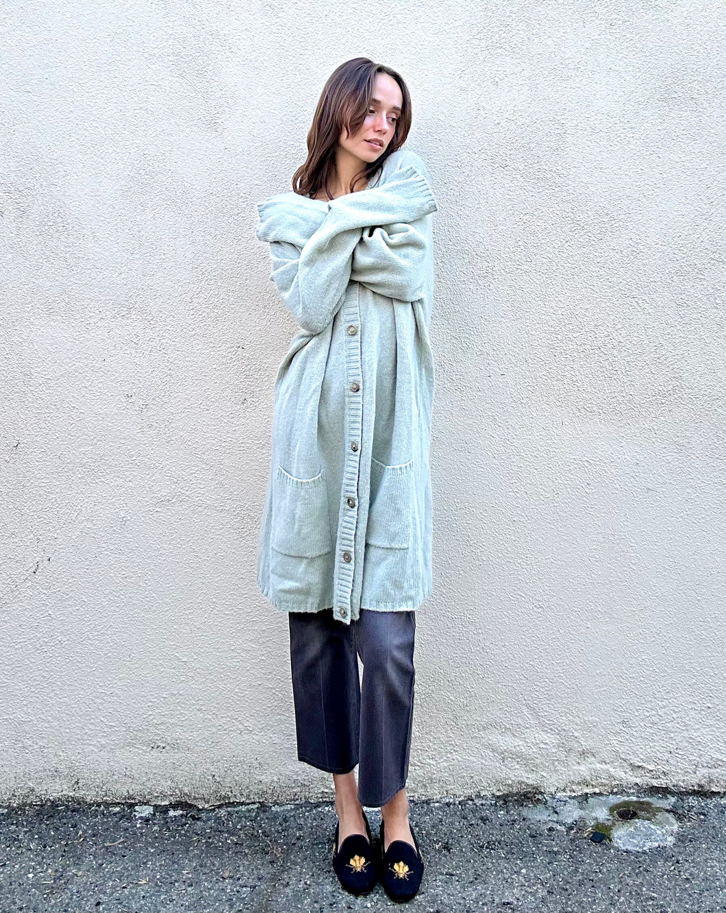 Maison Margiela Light Green-Grey Knit Wool Cardigan