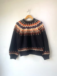 Doen Black Knit Fair Isle Alpaca “Field” Sweater